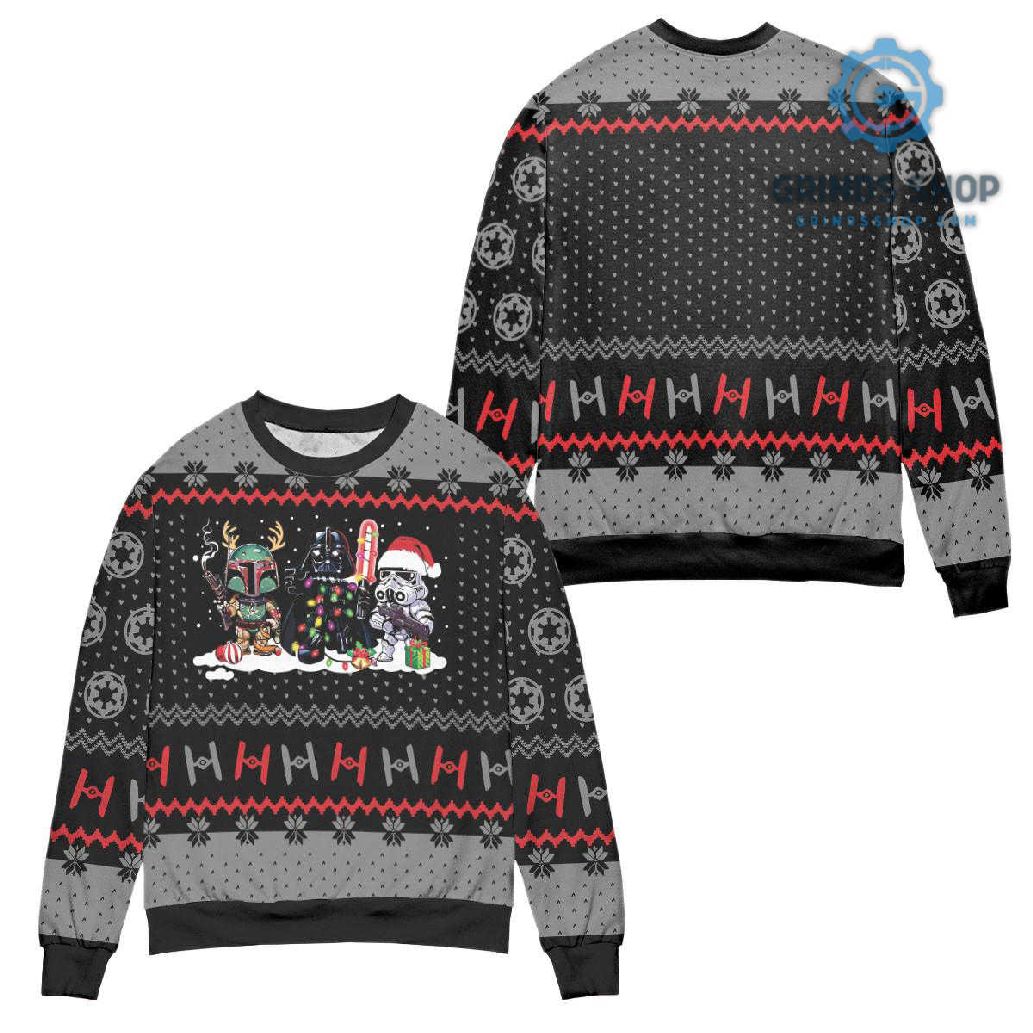 Star Wars Darth Vader Stormtrooper Boba Fett Xmas Pattern Ugly Christmas Sweater 1695139495336 Nmive - Grinds Shop