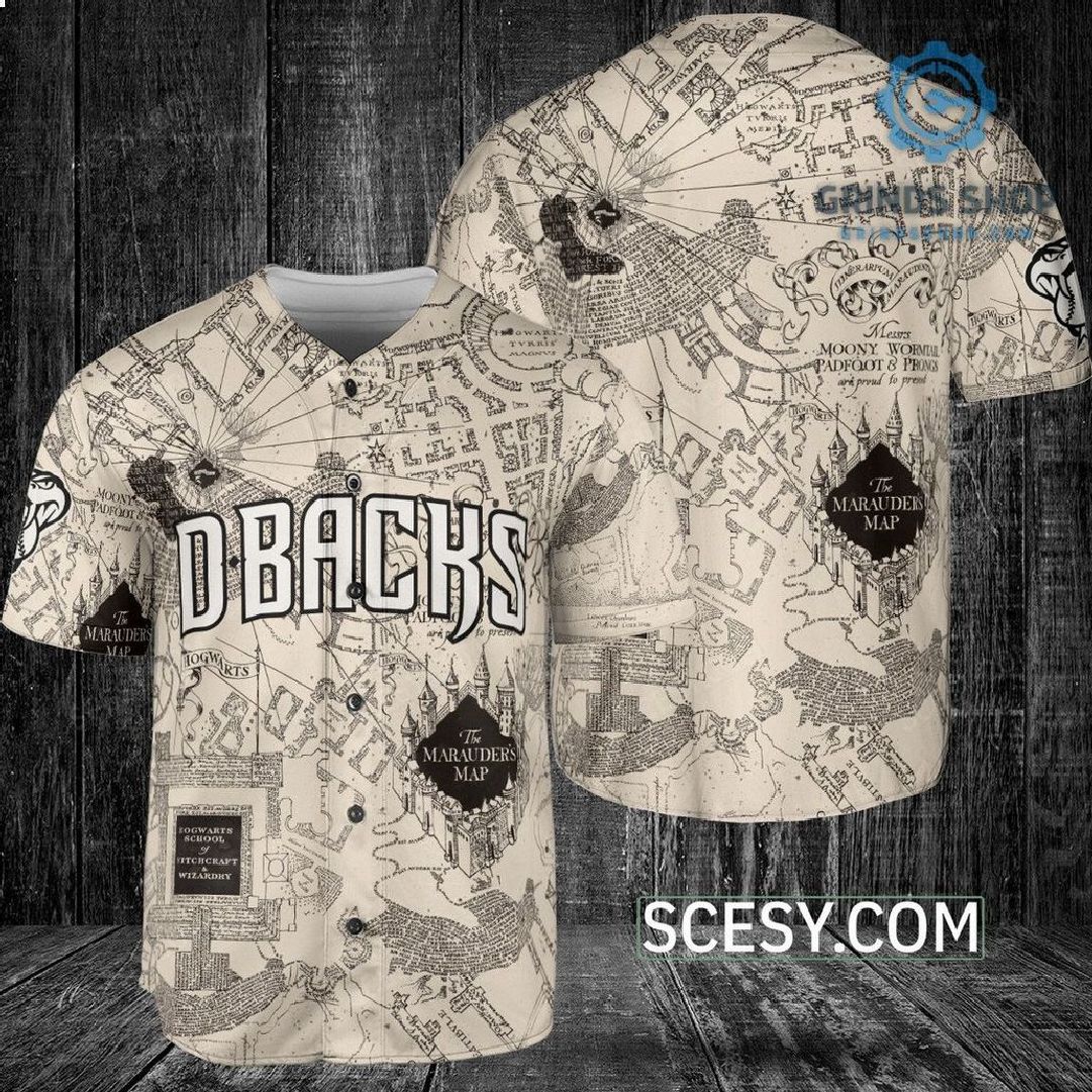 Arizona Diamondbacks Harry Potter Marauders Map Baseball Jersey White 1 81ysj - Grinds Shop