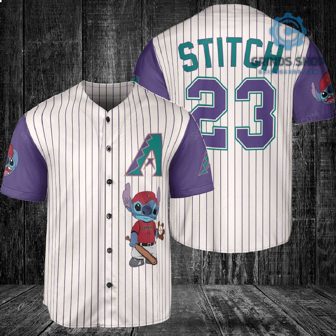 Arizona Diamondbacks Lilo Stitch Baseball Jersey Cream Purple 1 Mij0m - Grinds Shop