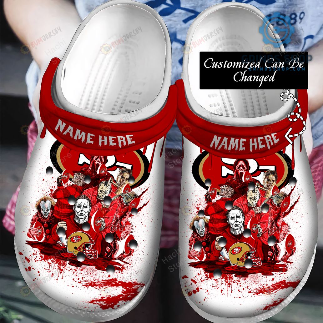 Football Horror Movie Characters Sf 49ers Custom Name Crocs Crocband Clog Comfortable Water Shoes 1 3vrmz - Grinds Shop