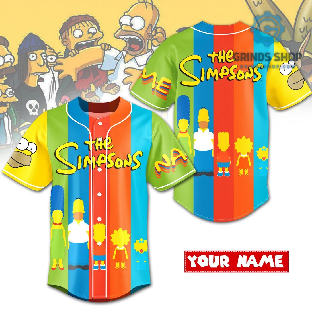 The Simpsons Rainbow Simpsons Family Print Baseball Jersey 3 - Grinds Shop