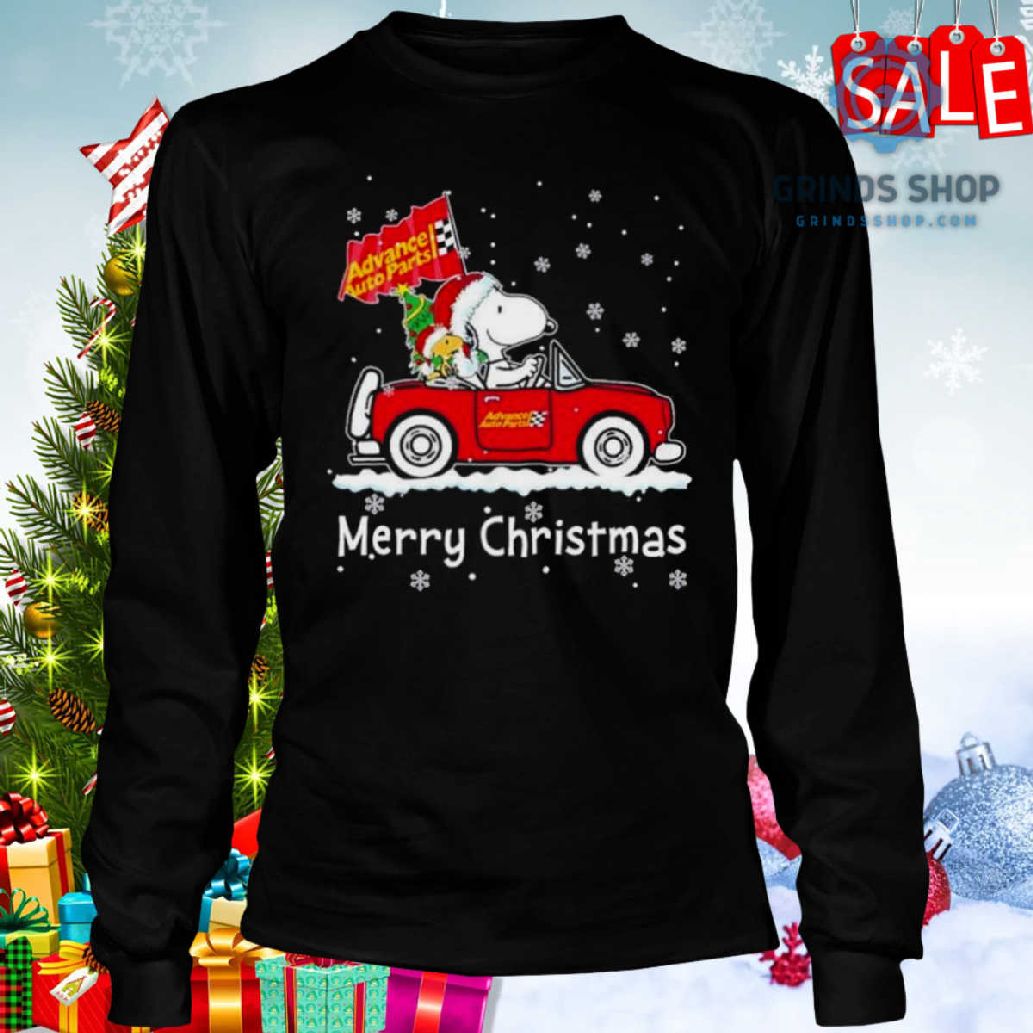 Snoopy And Woodstock Drive Car Advance Auto Parts Merry Christmas Shirt