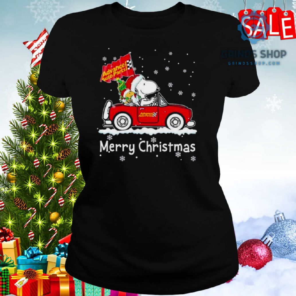 Snoopy And Woodstock Drive Car Advance Auto Parts Merry Christmas Shirt