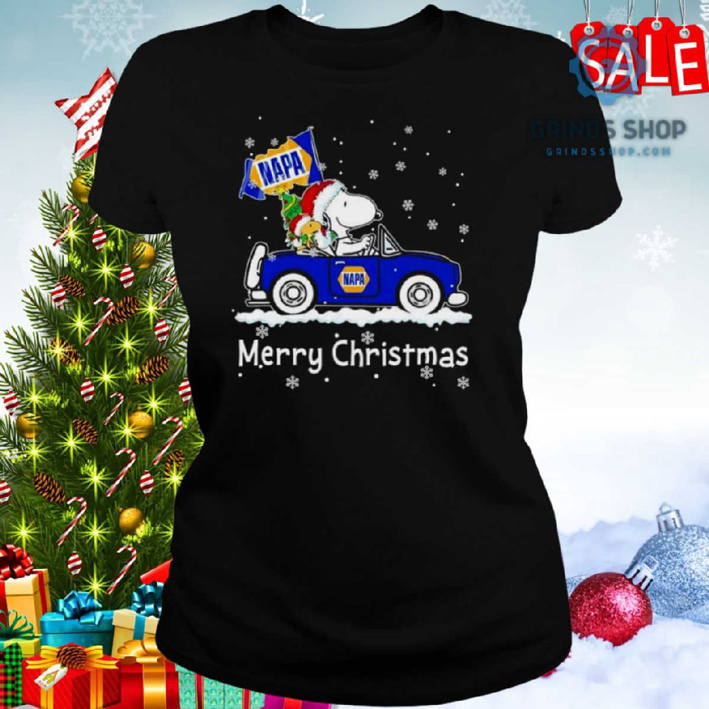 Snoopy And Woodstock Drive Car Napa Merry Christmas Shirt
