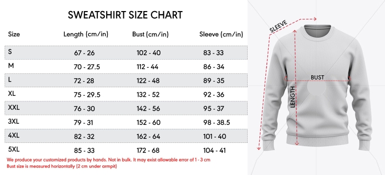 Sweat Shirts Size Chart