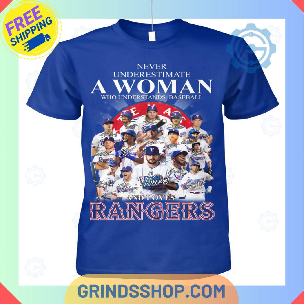 Never Underestimate A Woman Loves Rangers T Shirt 1 Ufemq - Grinds Shop