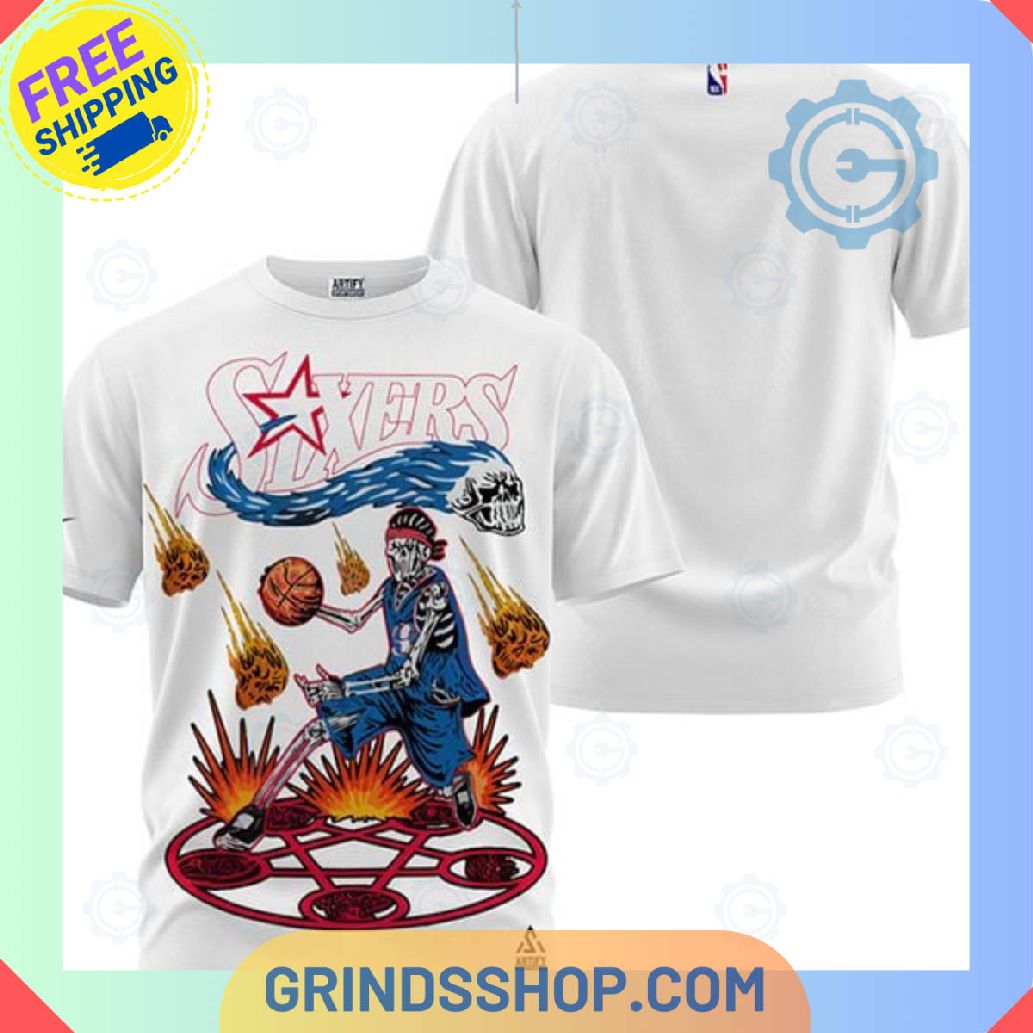 Philadelphia 76ers White T Shirt 1 0p9mr - Grinds Shop
