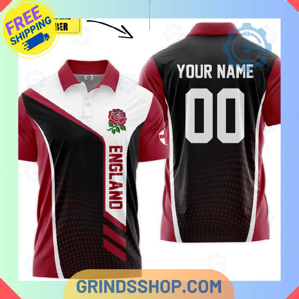 Rugby World Cup 2023 England National Black Red Polo Shirts 1 Eh7ey - Grinds Shop