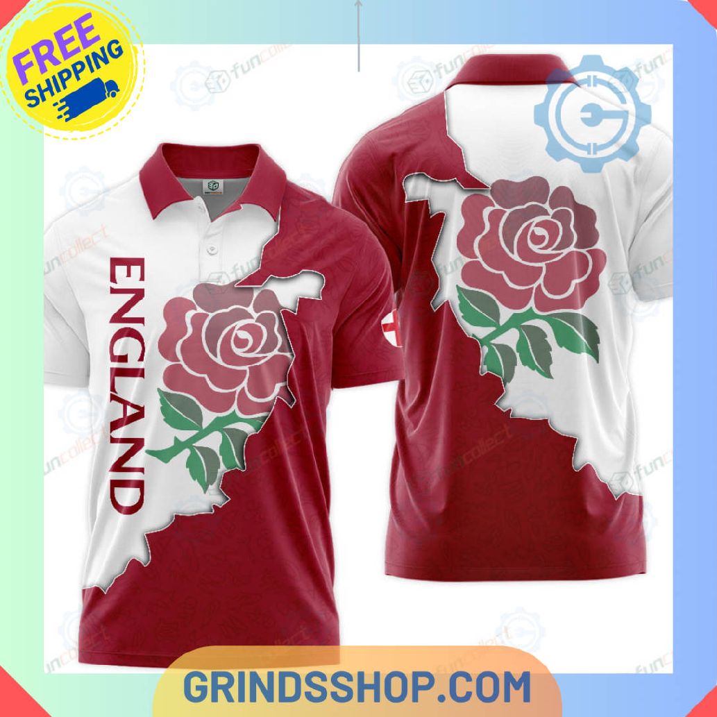 Rugby World Cup 2023 England National Rose Red White Polo Shirts 1 Wciva - Grinds Shop