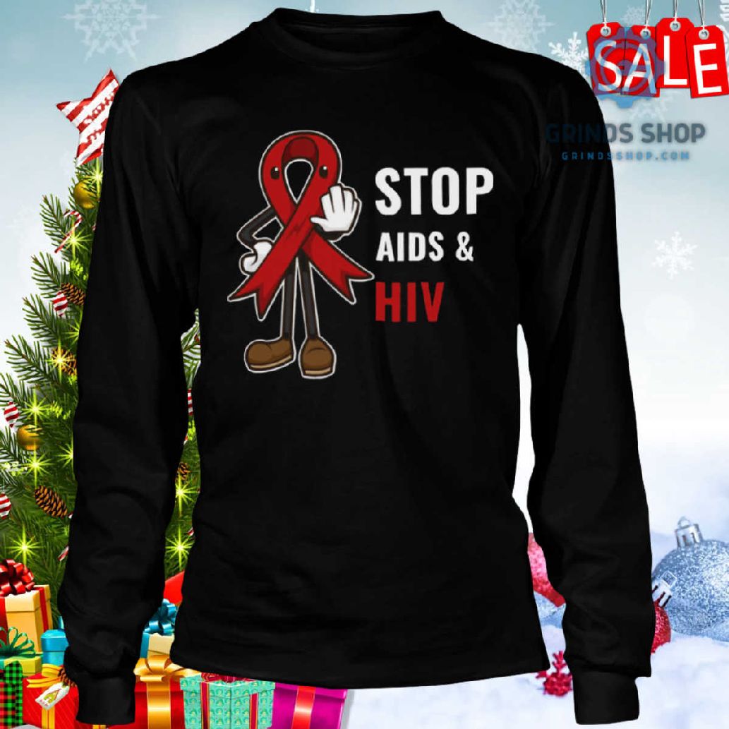 World Aids Day Stop Aids And Hiv Red Ribbon Support Shirt