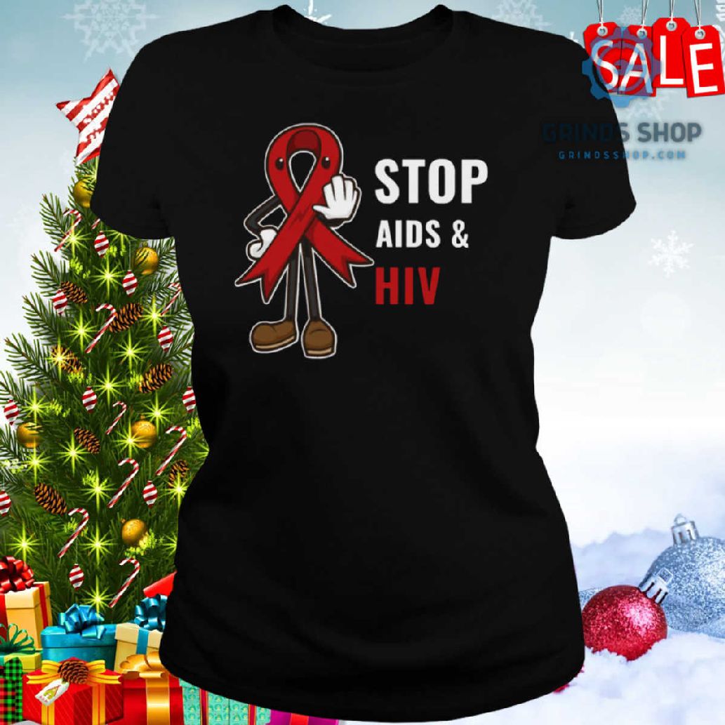 World Aids Day Stop Aids And Hiv Red Ribbon Support Shirt