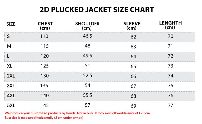 Fleece Leather Jacket Size Chart