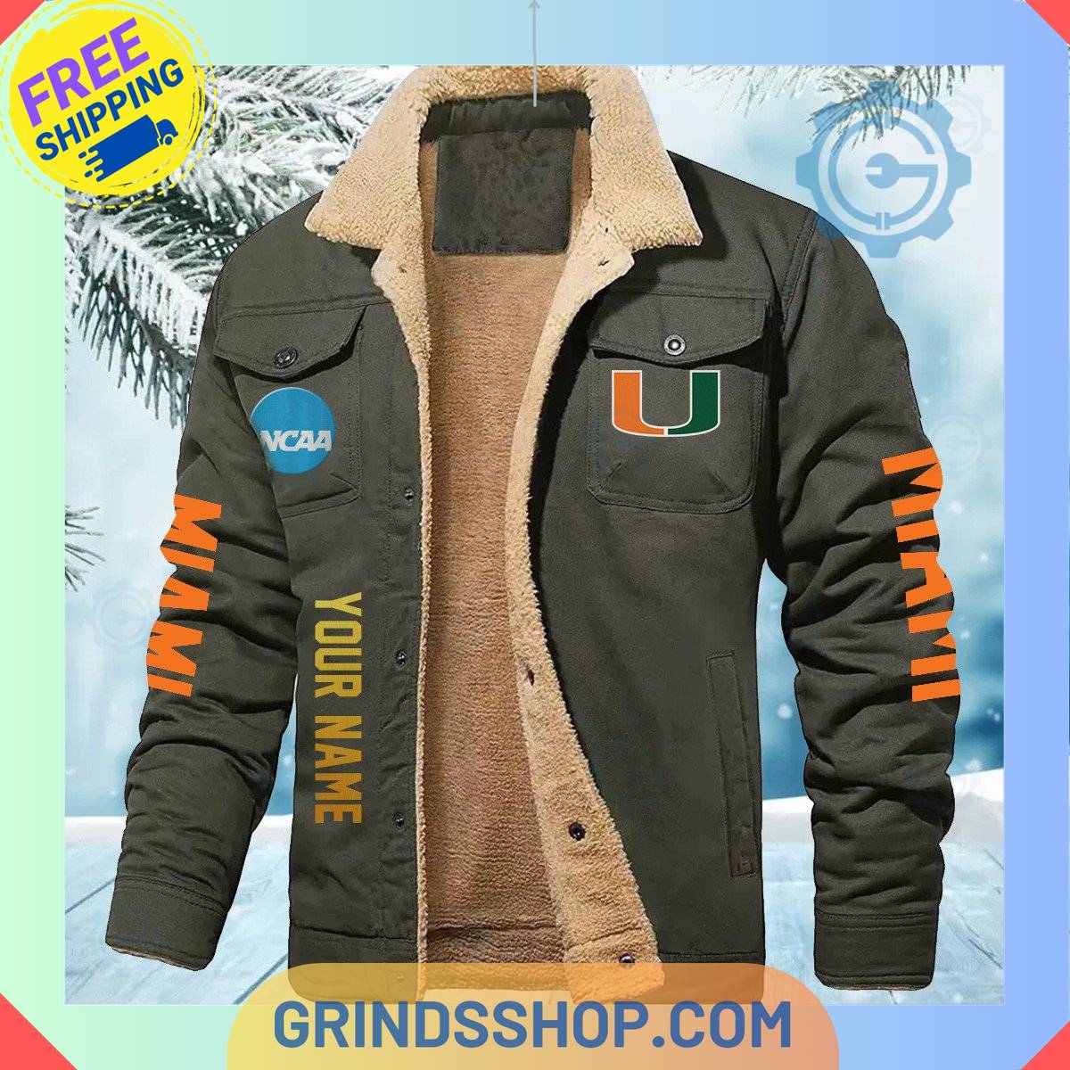 Miami Hurricanes NCAA Fleece Leather Jacket - Grinds Shop