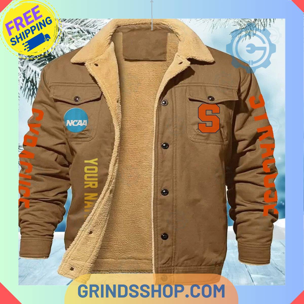 Syracuse Orange NCAA Fleece Leather Jacket - Grinds Shop