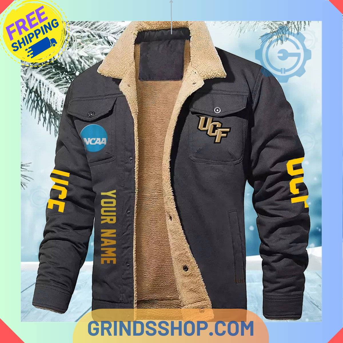 UCF Knights NCAA Fleece Leather Jacket - Grinds Shop