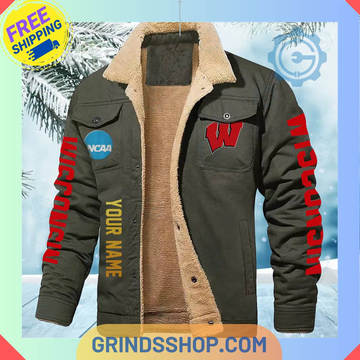 Wisconsin Badgers NCAA Fleece Leather Jacket - Grinds Shop